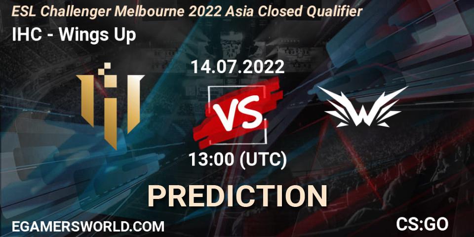 IHC vs Wings Up: Betting TIp, Match Prediction. 14.07.2022 at 13:00. Counter-Strike (CS2), ESL Challenger Melbourne 2022 Asia Closed Qualifier