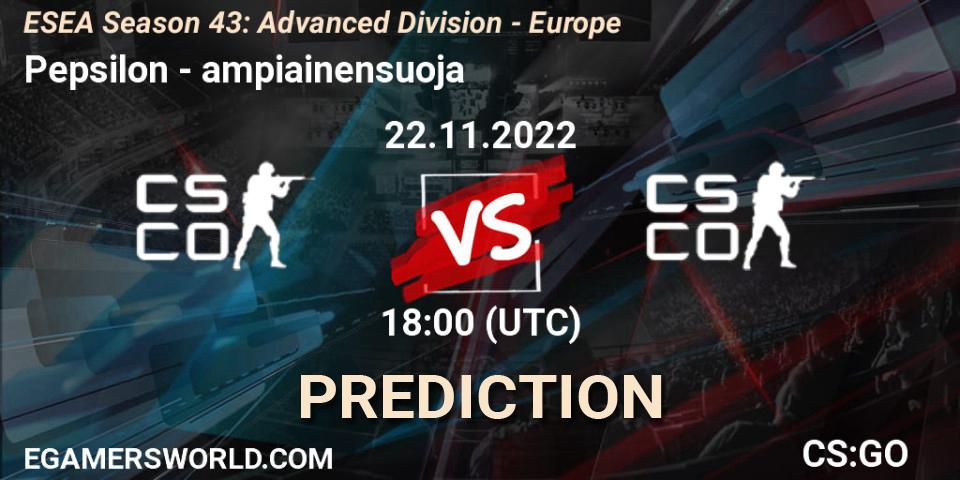 Pepsilon vs ampiainensuoja: Betting TIp, Match Prediction. 22.11.22. CS2 (CS:GO), ESEA Season 43: Advanced Division - Europe