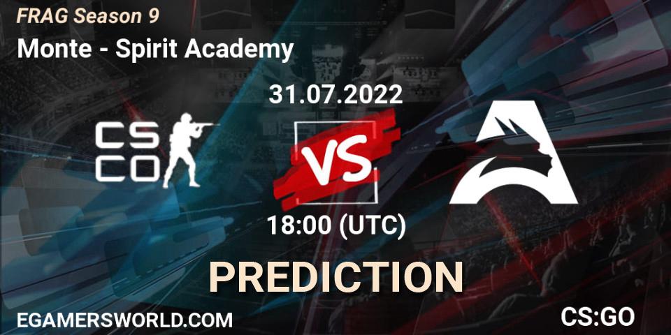 Monte vs Spirit Academy: Betting TIp, Match Prediction. 31.07.2022 at 18:10. Counter-Strike (CS2), FRAG Season 9