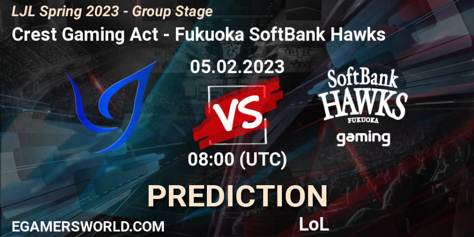 Crest Gaming Act vs Fukuoka SoftBank Hawks: Betting TIp, Match Prediction. 05.02.23. LoL, LJL Spring 2023 - Group Stage