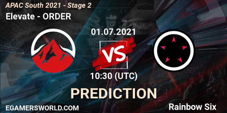 Elevate vs ORDER: Betting TIp, Match Prediction. 01.07.2021 at 10:30. Rainbow Six, APAC South 2021 - Stage 2