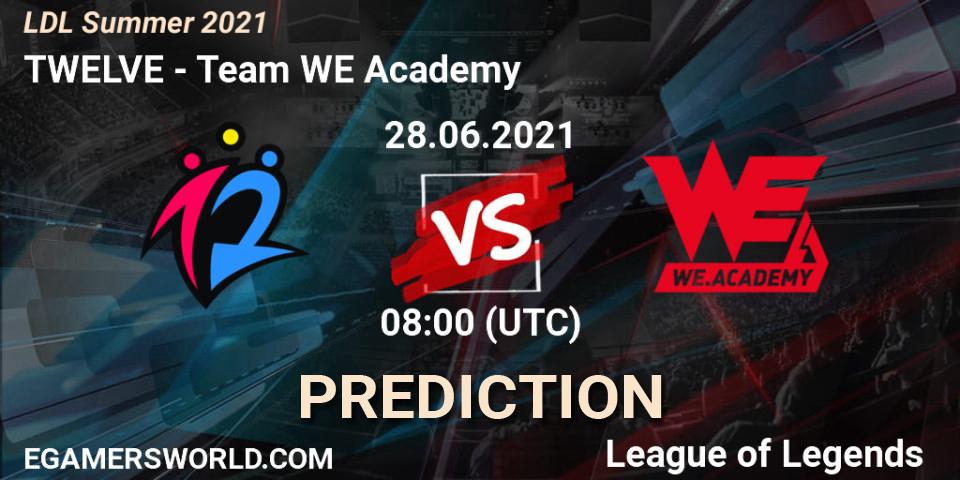 TWELVE vs Team WE Academy: Betting TIp, Match Prediction. 28.06.2021 at 09:30. LoL, LDL Summer 2021