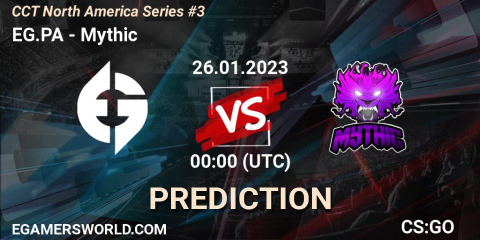 EG White vs Mythic: Betting TIp, Match Prediction. 26.01.2023 at 00:00. Counter-Strike (CS2), CCT North America Series #3