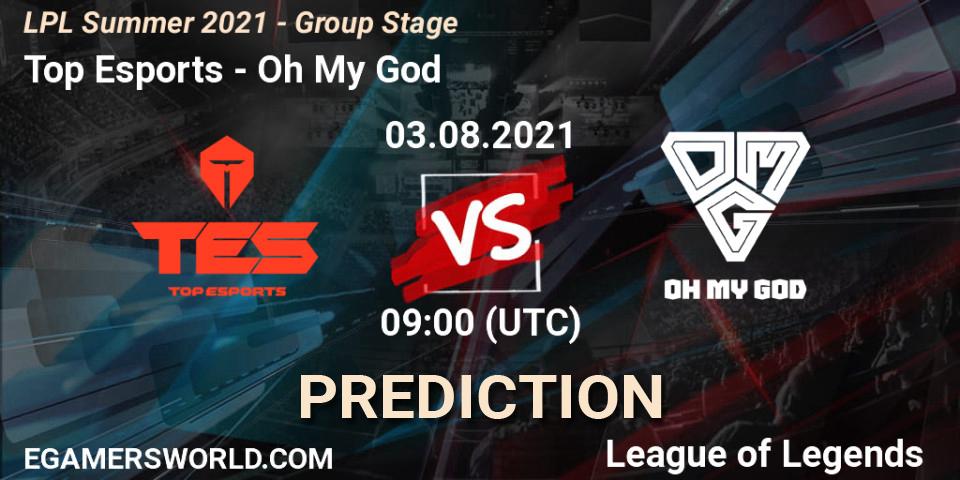 Top Esports vs Oh My God: Betting TIp, Match Prediction. 03.08.2021 at 09:00. LoL, LPL Summer 2021 - Group Stage