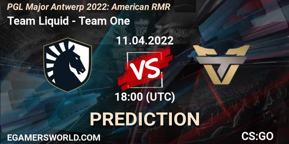Team Liquid vs Team One: Betting TIp, Match Prediction. 11.04.2022 at 18:25. Counter-Strike (CS2), PGL Major Antwerp 2022: American RMR