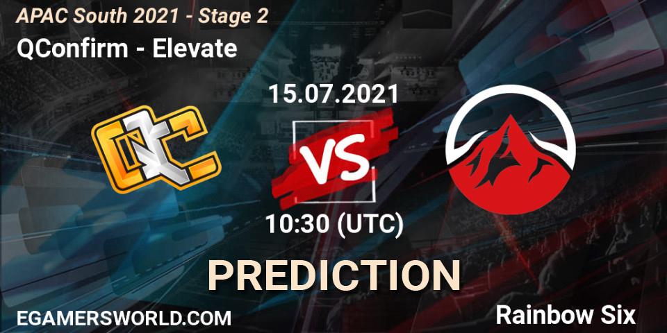 QConfirm vs Elevate: Betting TIp, Match Prediction. 15.07.2021 at 10:30. Rainbow Six, APAC South 2021 - Stage 2