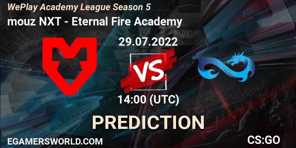 mouz NXT vs Eternal Fire Academy: Betting TIp, Match Prediction. 29.07.2022 at 14:00. Counter-Strike (CS2), WePlay Academy League Season 5