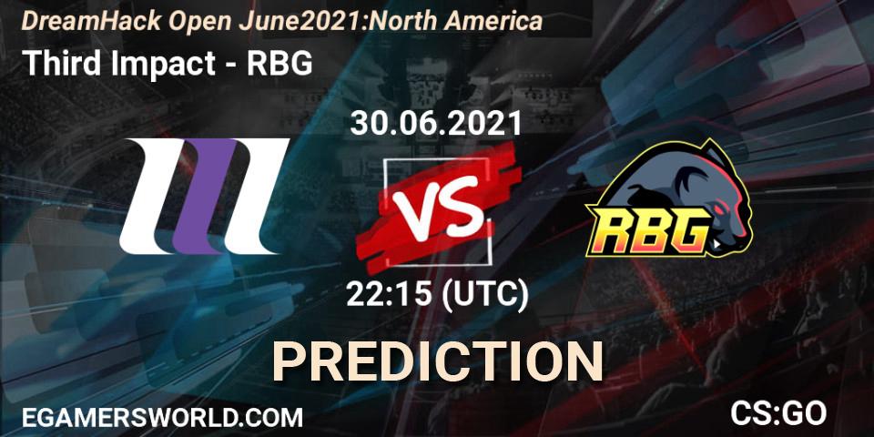 Third Impact vs RBG: Betting TIp, Match Prediction. 30.06.2021 at 23:25. Counter-Strike (CS2), DreamHack Open June 2021: North America