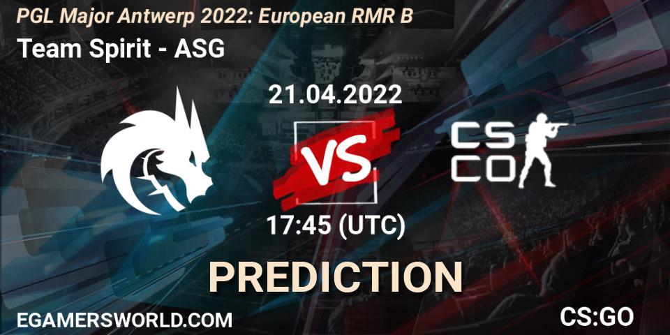 Team Spirit vs ASG: Betting TIp, Match Prediction. 21.04.2022 at 17:40. Counter-Strike (CS2), PGL Major Antwerp 2022: European RMR B