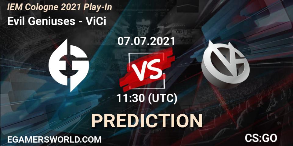 Evil Geniuses vs ViCi: Betting TIp, Match Prediction. 07.07.2021 at 11:30. Counter-Strike (CS2), IEM Cologne 2021 Play-In