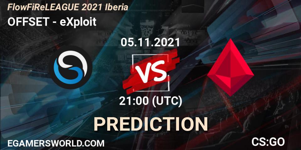 OFFSET vs eXploit: Betting TIp, Match Prediction. 05.11.2021 at 20:00. Counter-Strike (CS2), FlowFiReLEAGUE 2021 Iberia