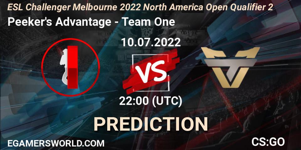 Peeker's Advantage vs Team One: Betting TIp, Match Prediction. 10.07.22. CS2 (CS:GO), ESL Challenger Melbourne 2022 North America Open Qualifier 2