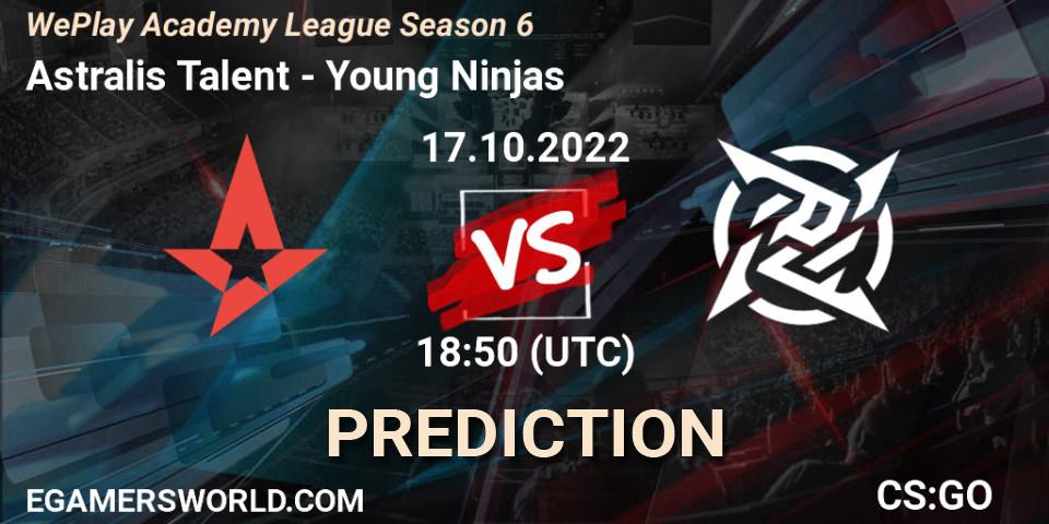 Astralis Talent vs Young Ninjas: Betting TIp, Match Prediction. 17.10.2022 at 18:00. Counter-Strike (CS2), WePlay Academy League Season 6