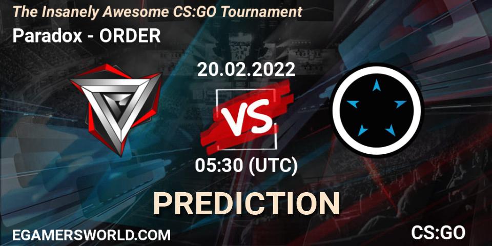 Paradox vs ORDER: Betting TIp, Match Prediction. 20.02.22. CS2 (CS:GO), The Insanely Awesome CS:GO Tournament