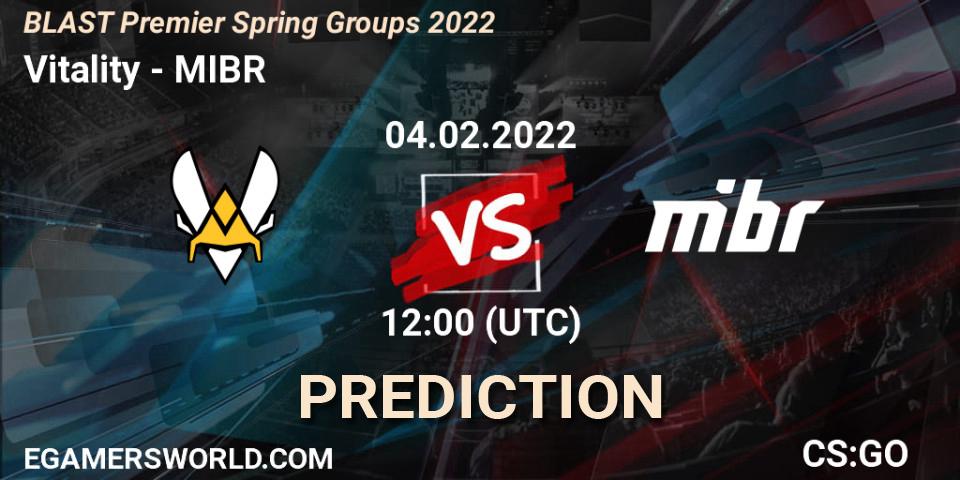 Vitality vs MIBR: Betting TIp, Match Prediction. 04.02.2022 at 12:00. Counter-Strike (CS2), BLAST Premier Spring Groups 2022