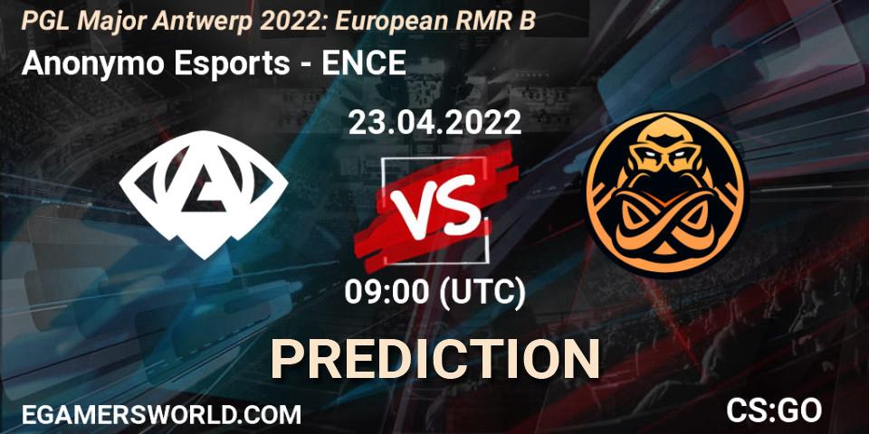 Anonymo Esports vs ENCE: Betting TIp, Match Prediction. 23.04.2022 at 09:00. Counter-Strike (CS2), PGL Major Antwerp 2022: European RMR B
