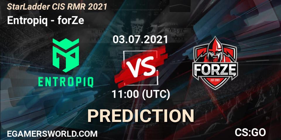 Entropiq vs forZe: Betting TIp, Match Prediction. 03.07.2021 at 11:00. Counter-Strike (CS2), StarLadder CIS RMR 2021