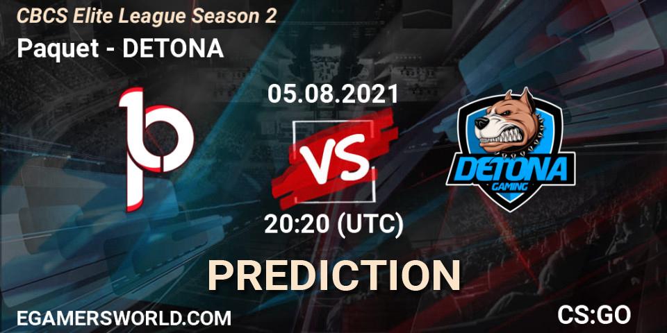 Paquetá vs DETONA: Betting TIp, Match Prediction. 05.08.2021 at 20:20. Counter-Strike (CS2), CBCS Elite League Season 2