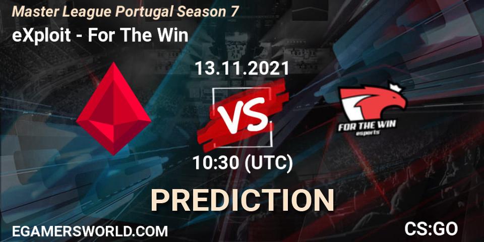 eXploit vs For The Win: Betting TIp, Match Prediction. 13.11.2021 at 10:30. Counter-Strike (CS2), Master League Portugal Season 7