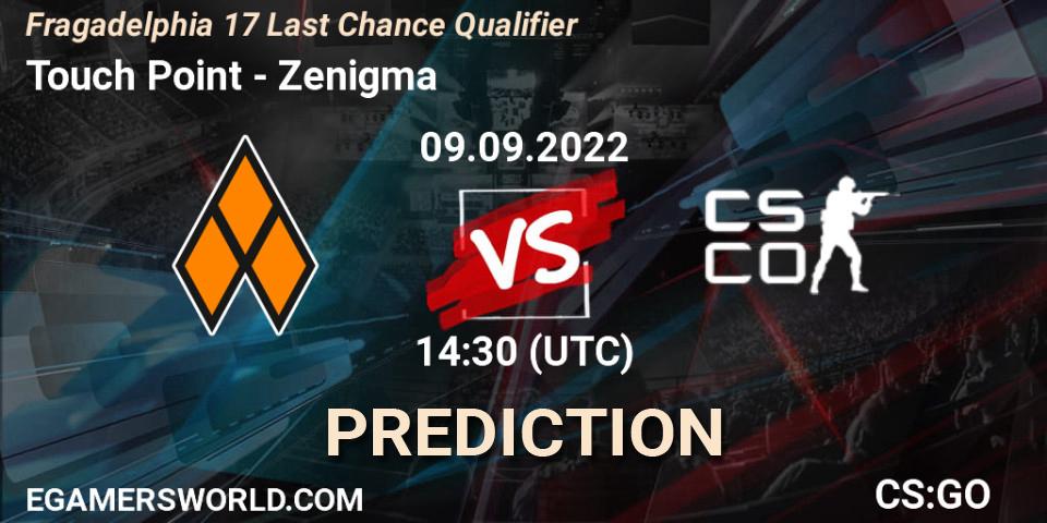 Touch Point vs Zenigma: Betting TIp, Match Prediction. 09.09.2022 at 14:30. Counter-Strike (CS2), Fragadelphia 17 Last Chance Qualifier