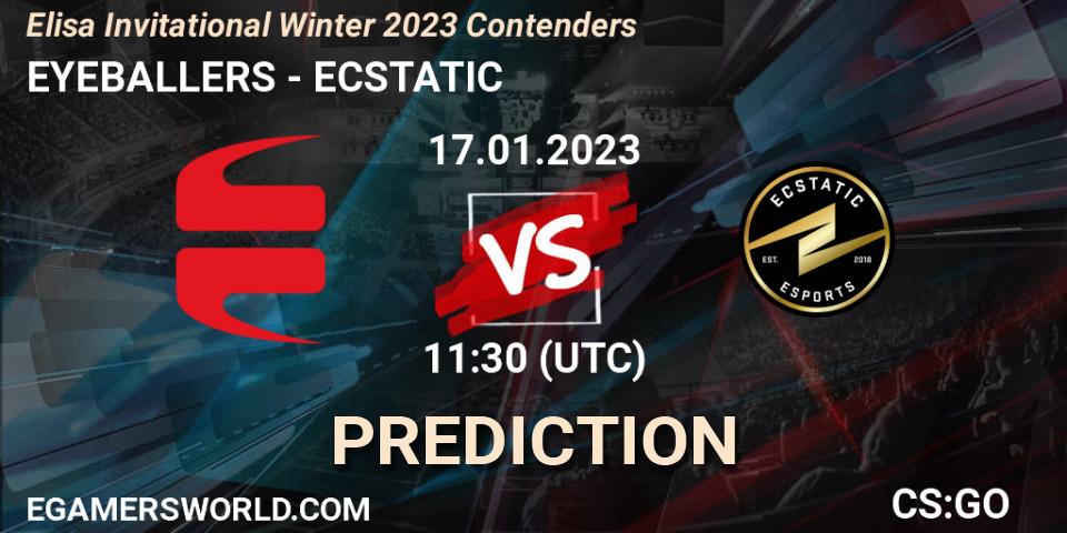 EYEBALLERS vs ECSTATIC: Betting TIp, Match Prediction. 17.01.2023 at 11:30. Counter-Strike (CS2), Elisa Invitational Winter 2023 Contenders