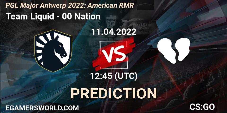 Team Liquid vs 00 Nation: Betting TIp, Match Prediction. 11.04.2022 at 13:40. Counter-Strike (CS2), PGL Major Antwerp 2022: American RMR