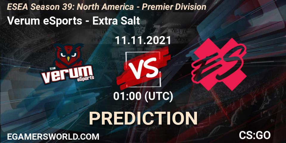 Verum eSports vs Extra Salt: Betting TIp, Match Prediction. 11.11.21. CS2 (CS:GO), ESEA Season 39: North America - Premier Division
