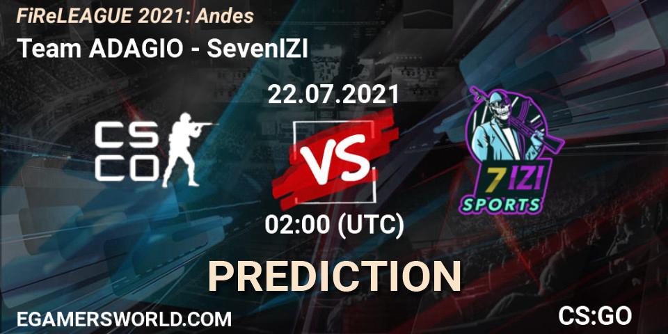 Team ADAGIO vs SevenIZI: Betting TIp, Match Prediction. 22.07.2021 at 03:00. Counter-Strike (CS2), FiReLEAGUE 2021: Andes