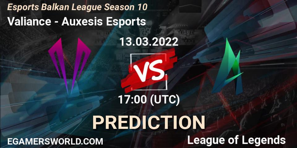 Valiance vs Auxesis Esports: Betting TIp, Match Prediction. 13.03.2022 at 17:00. LoL, Esports Balkan League Season 10