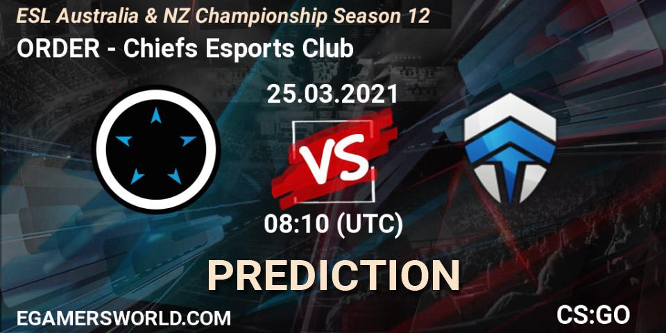 ORDER vs Chiefs Esports Club: Betting TIp, Match Prediction. 22.03.2021 at 07:10. Counter-Strike (CS2), ESL Australia & NZ Championship Season 12