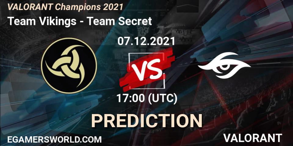 Team Vikings vs Team Secret: Betting TIp, Match Prediction. 07.12.2021 at 18:30. VALORANT, VALORANT Champions 2021
