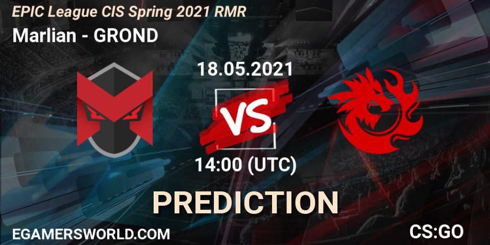 Marlian vs GROND: Betting TIp, Match Prediction. 18.05.2021 at 14:00. Counter-Strike (CS2), EPIC League CIS Spring 2021 RMR