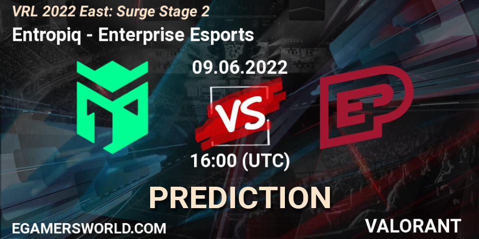 Entropiq vs Enterprise Esports: Betting TIp, Match Prediction. 09.06.2022 at 16:25. VALORANT, VRL 2022 East: Surge Stage 2