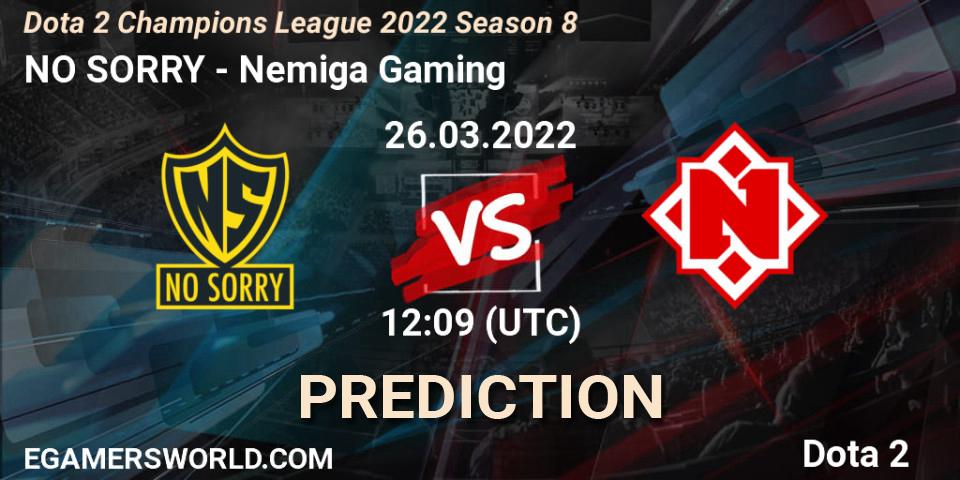 NO SORRY vs Nemiga Gaming: Betting TIp, Match Prediction. 26.03.2022 at 12:09. Dota 2, Dota 2 Champions League 2022 Season 8
