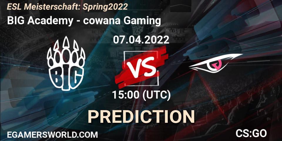 BIG Academy vs cowana Gaming: Betting TIp, Match Prediction. 07.04.2022 at 15:00. Counter-Strike (CS2), ESL Meisterschaft: Spring 2022