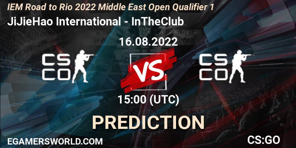 JiJieHao International vs InTheClub: Betting TIp, Match Prediction. 16.08.2022 at 15:00. Counter-Strike (CS2), IEM Road to Rio 2022 Middle East Open Qualifier 1