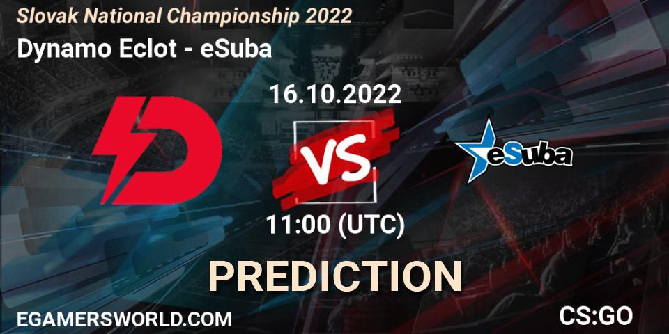 Dynamo Eclot vs eSuba: Betting TIp, Match Prediction. 16.10.2022 at 11:00. Counter-Strike (CS2), Slovak National Championship 2022