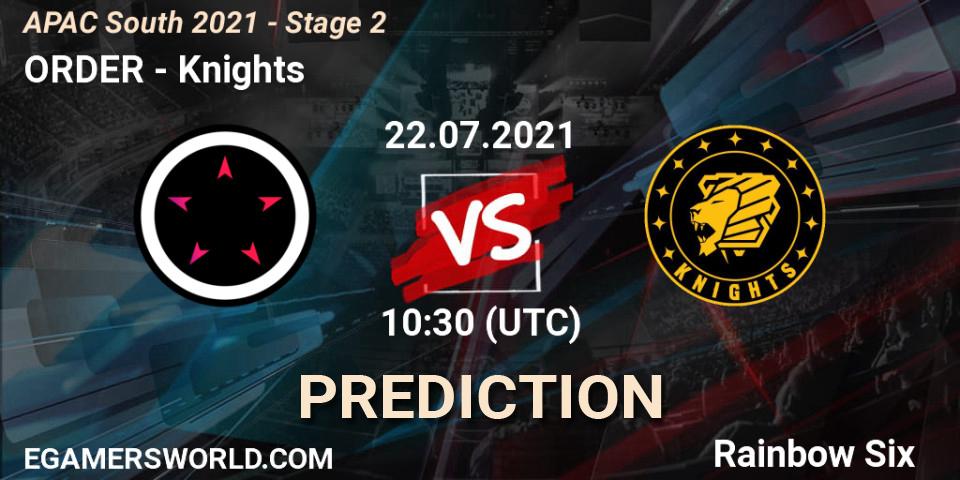 ORDER vs Knights: Betting TIp, Match Prediction. 22.07.2021 at 10:30. Rainbow Six, APAC South 2021 - Stage 2