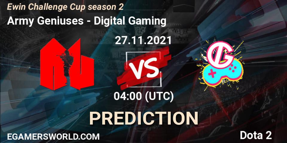 Army Geniuses vs Digital Gaming: Betting TIp, Match Prediction. 27.11.2021 at 04:13. Dota 2, Ewin Challenge Cup season 2