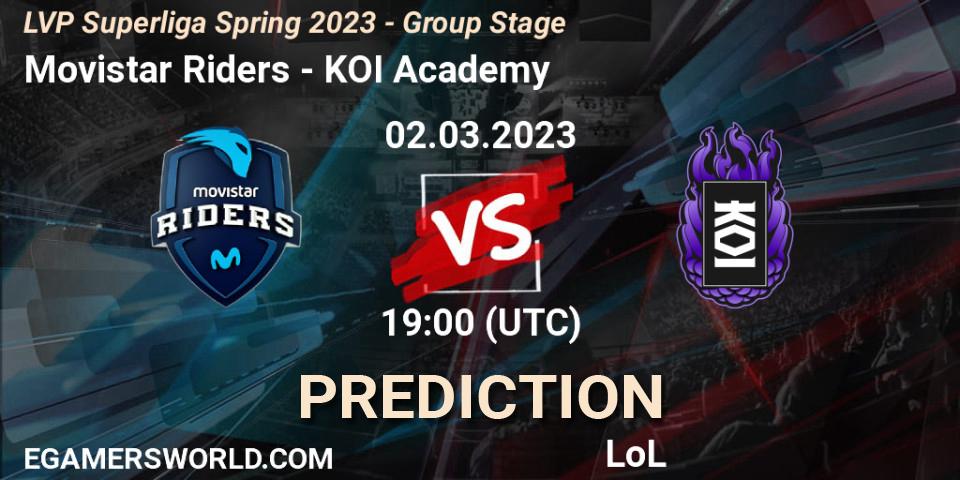 Movistar Riders vs KOI Academy: Betting TIp, Match Prediction. 02.03.2023 at 21:00. LoL, LVP Superliga Spring 2023 - Group Stage