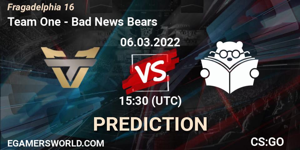 Team One vs Bad News Bears: Betting TIp, Match Prediction. 06.03.2022 at 15:55. Counter-Strike (CS2), Fragadelphia 16