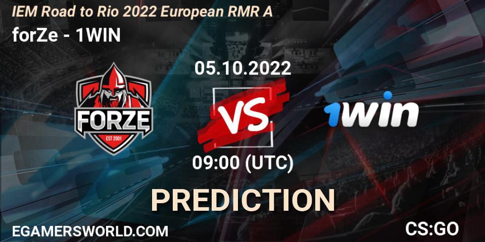 forZe vs 1WIN: Betting TIp, Match Prediction. 05.10.2022 at 09:00. Counter-Strike (CS2), IEM Road to Rio 2022 European RMR A