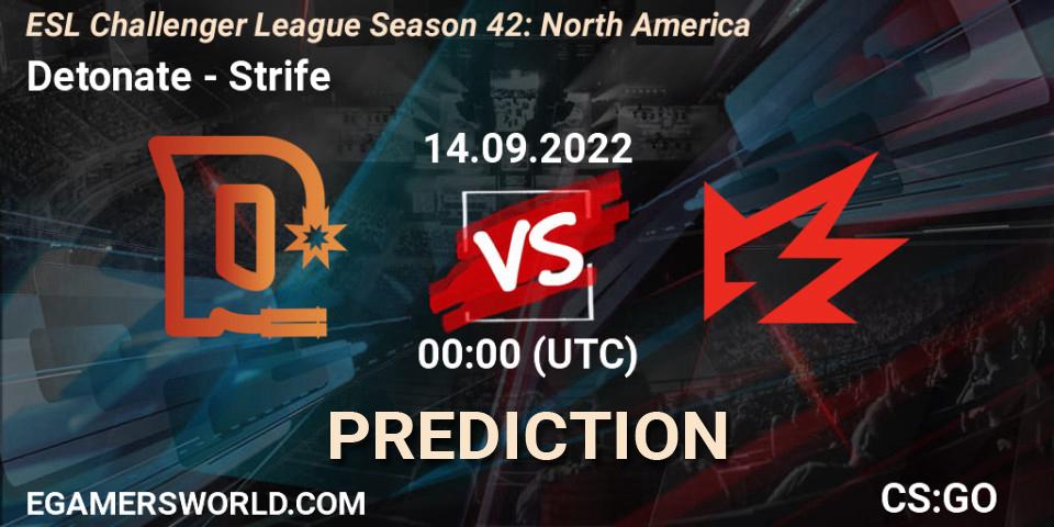 Detonate vs Strife: Betting TIp, Match Prediction. 14.09.2022 at 00:00. Counter-Strike (CS2), ESL Challenger League Season 42: North America
