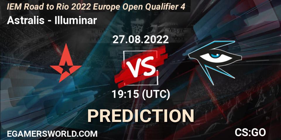 Astralis vs Illuminar: Betting TIp, Match Prediction. 27.08.2022 at 19:15. Counter-Strike (CS2), IEM Road to Rio 2022 Europe Open Qualifier 4