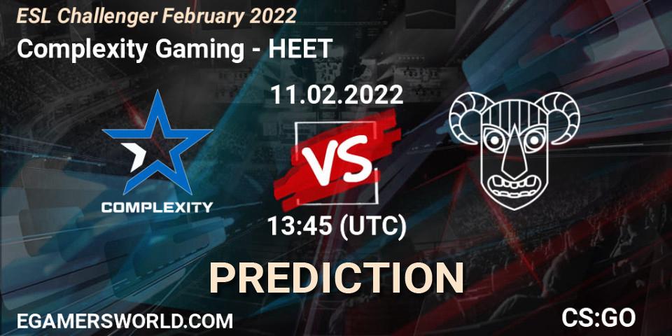 Complexity Gaming vs HEET: Betting TIp, Match Prediction. 11.02.2022 at 14:00. Counter-Strike (CS2), ESL Challenger February 2022