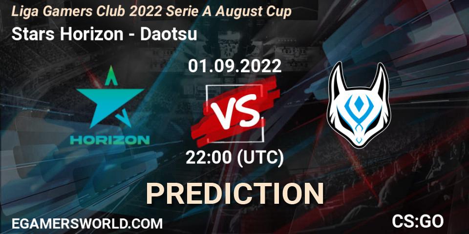 Stars Horizon vs Daotsu: Betting TIp, Match Prediction. 01.09.2022 at 22:00. Counter-Strike (CS2), Liga Gamers Club 2022 Serie A August Cup