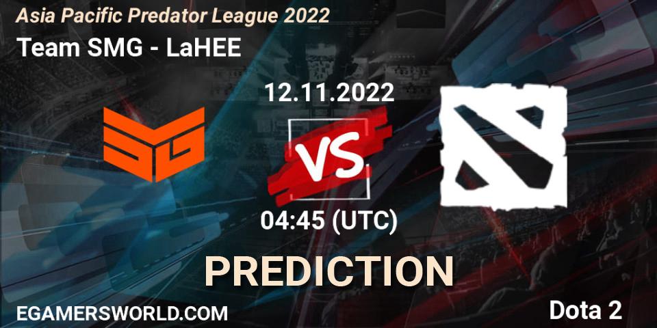 Team SMG vs LaHEE: Betting TIp, Match Prediction. 12.11.2022 at 04:45. Dota 2, Asia Pacific Predator League 2022