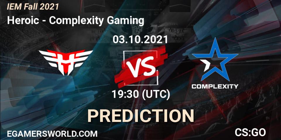Heroic vs Complexity Gaming: Betting TIp, Match Prediction. 03.10.21. CS2 (CS:GO), IEM Fall 2021: Europe RMR