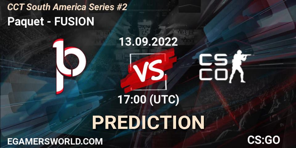 Paquetá vs FUSION: Betting TIp, Match Prediction. 13.09.2022 at 17:40. Counter-Strike (CS2), CCT South America Series #2