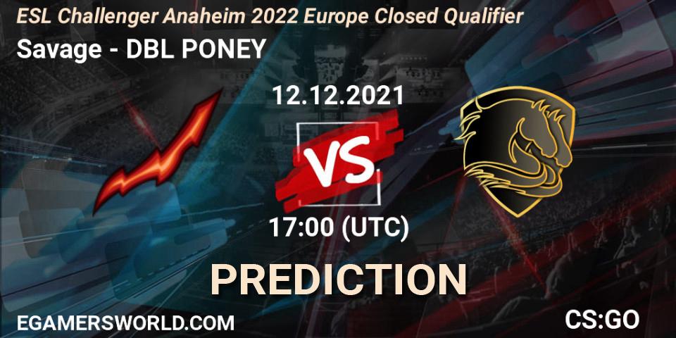 Savage vs DBL PONEY: Betting TIp, Match Prediction. 12.12.21. CS2 (CS:GO), ESL Challenger Anaheim 2022 Europe Closed Qualifier
